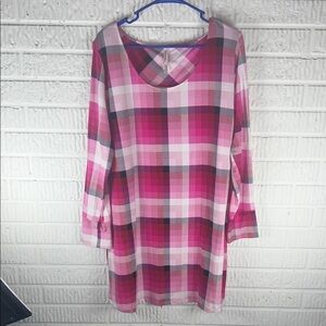 Soma Pink Plaid Long Sleeve Nightgown